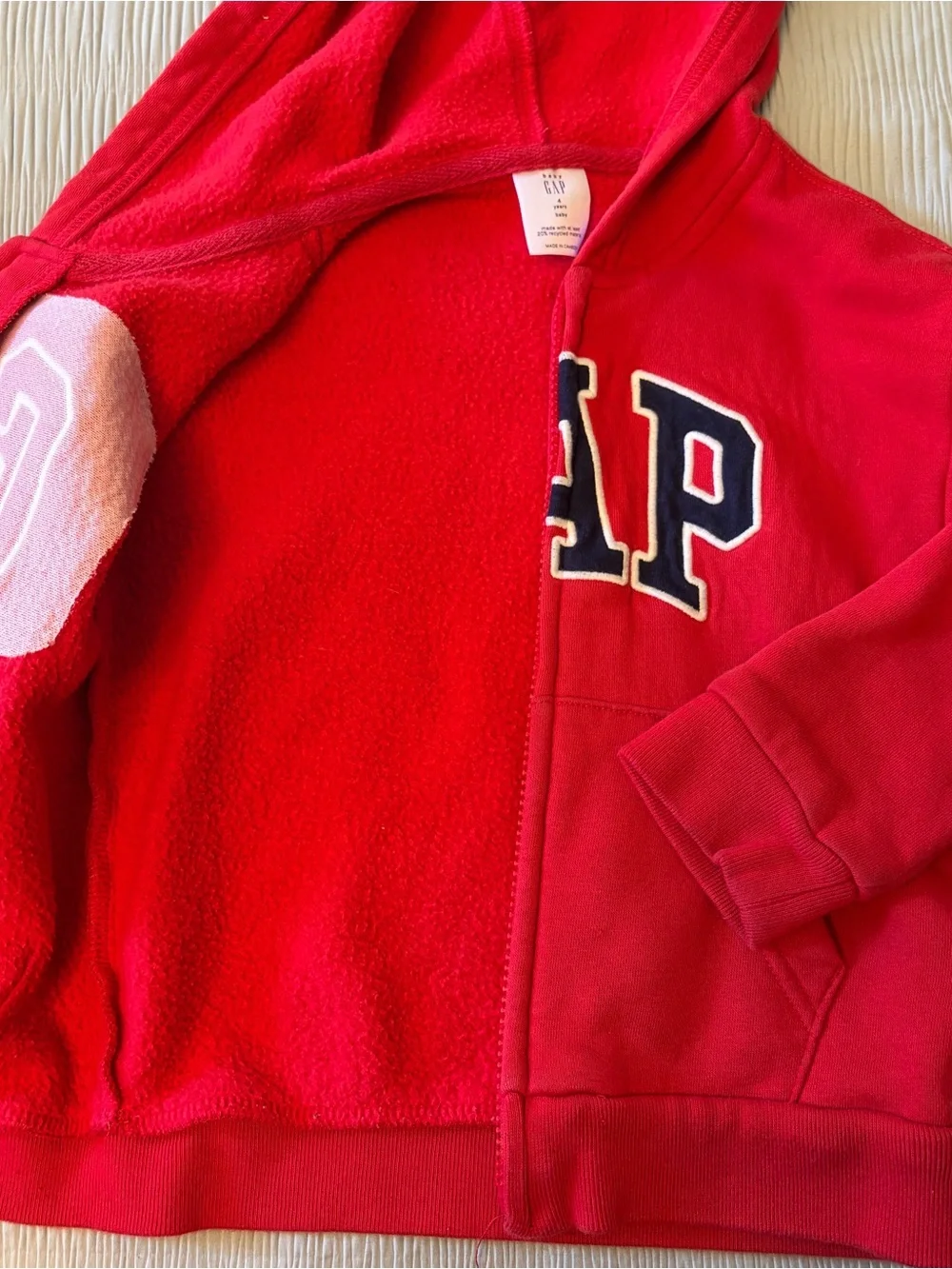 GAP Kids Bright Red Hooded Zip-Up Sweatshirt with Navy Logo